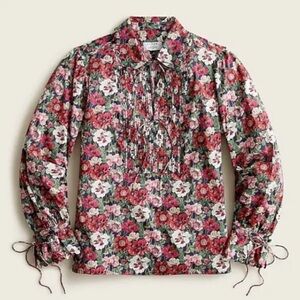 J Crew Scallop-sleeve Liberty Poppy Amelie Floral Cotton Blouse SMALL Red Multi